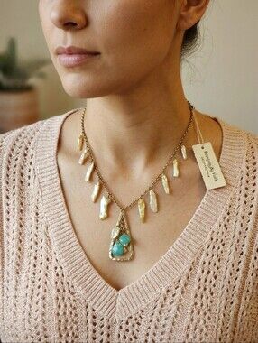 Preston & York Gold-Tone Pearl Fringe Necklace with Turquoise Drops